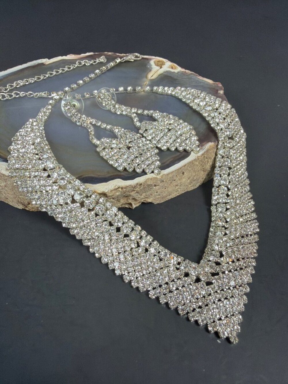 Clear Rhinestone Bridal Wedding Jewelry Set Statement Necklace Drop Earrings Lot - Picture 16 of 16